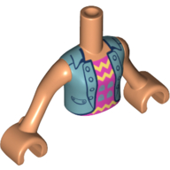 Lego Minidoll Torso Girl with Metallic Blue Vest with Buttons, Purple Shirt with Yellow Lines, Metallic Blue Ghosts Print / Nougat