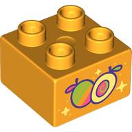 Lego Duplo Brick 2 x 2 with Fruit print / Bright Light Orange