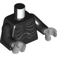Lego Torso, Dark Bluish Grey Creases, Spine on Back print, Black Arms, Light Bluish Gray Hands / Black