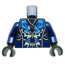 Torso, Ninja Robes, Bright Light Yellow/Medium Azure Decorations Print, Dark Blue Arms, Black Hands / Black