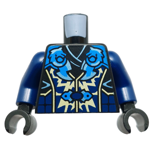 Lego Torso, Ninja Robes, Bright Light Yellow/Medium Azure Decorations print, Dark Blue Arms, Black Hands / Black