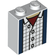 Lego Brick 1 x 2 x 2 with Inside Stud Holder with Blue Jacket, White Blocked Shirt, Red Under Shirt, White Buttons print / White