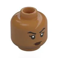 Minifig Head Nefertari Vivi, Black Eyebrows, Dark Red Lips, Neutral Smile / Stern Stare / Medium Nougat