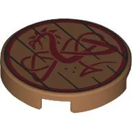 Tile Round 2 x 2 with Wooden Planks, Dark Red Dragon Print / Medium Nougat