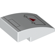 Lego Brick Curved 3 x 2 No Studs with Hatch, Red Triangle print / White