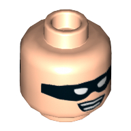 Lego Minifig Head Robin, Dual Sided, Black Eyemask, Chin Dimple, Smile / Scared Print [Hollow Stud] / Light Nougat