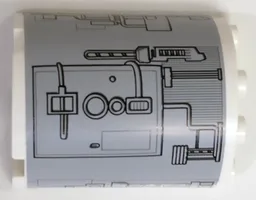 Cylinder Half 2 x 4 x 4 with Silver Hatch and Mechanical Pattern Model Left Side (Sticker) - Set 9495