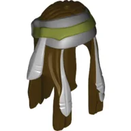 Hair Long with Feathers and Light Bluish Gray / Olive Green Bandana Print / Dark Brown