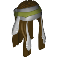 Lego Hair Long with Feathers and Light Bluish Gray / Olive Green Bandana Print / Dark Brown