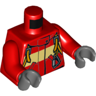 Lego Torso Fire Suit with Stripe and Harness with Carabiner Print, Red Arms, Dark Bluish Gray Hands / Red