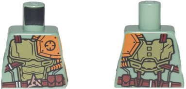 Lego Torso Ninjago Olive Green and Orange Body Armor with Dark Red Belt and 3 Pouches Pattern