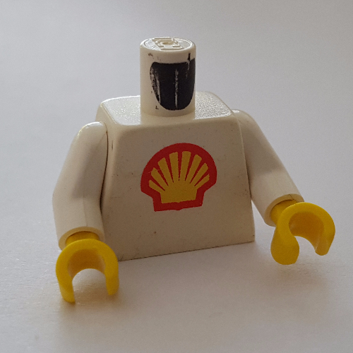 Lego Torso Shell Logo Large Print, White Arms, Yellow Hands / White