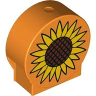 Duplo Brick 1 x 3 x 2 Round Top with Sunflower Print / Orange