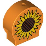 Lego Duplo Brick 1 x 3 x 2 Round Top with Sunflower Print / Orange
