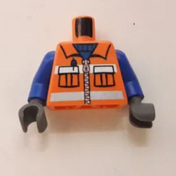 Torso Vest with Reflective Stripes, Zipper, and Pockets and Blue Shirt Print, Blue Arms, Dark Bluish Gray Hands / Orange