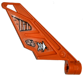 Lego Bionicle Wing Small / Tail with Axle Hole with Ninja Skull with Crossed Swords and Cog Mechanical Pattern on Right Side (Stickers) - Set 70602