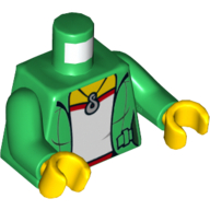 Lego Torso Jacket Open over Red and Light Green Top with Necklace Print, Green Arms, Yellow Hands / Green