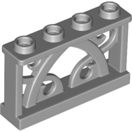Lego Fence Ornamented 1 x 4 x 2 with 4 Studs / Light Bluish Gray