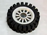 Wheel Spoked 2 x 2 with Pin Hole with Black Tire 24mm D. x 8mm Offset Tread - Interior Ridges (30155 / 3483) / Light Gray