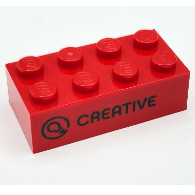 Lego Brick 2 x 4 with 'CREATIVE' and Icon Print / Red