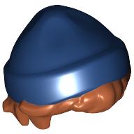 Lego Hair and Hat, Short Hair and Beanie Dark Blue pattern / Dark Orange