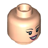Minifig Head Daphne, Dual Sided, Female, Eyelashes, Dark Pink Lips, Smile with Teeth / Open Mouth Scared Print [Hollow Stud] / Light Nougat
