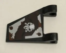 Flag 2 x 2 Trapezoid with Flat Edge with Silver Metal Plates, White Vulture Skull, Reddish Brown Splatters Pattern Model Left Side (Sticker) - Set 70228
