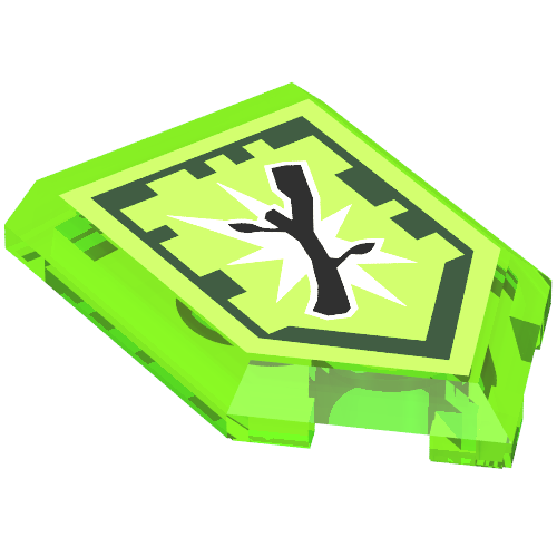Lego Tile Special 2 x 3 Pentagonal with Nexo Power Shield Print - Boom Stick / Trans-Bright Green