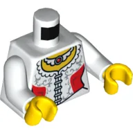 Torso, Blouse with Red Side Panels and Lace Trim, Ruby Necklace Print, White Arms, Yellow Hands