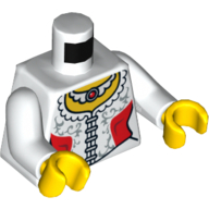 Lego Torso Blouse with Red Side Panels and Lace Trim, Ruby Necklace Print, White Arms, Yellow Hands / White