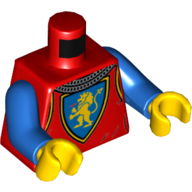 Lego Torso Armor, Gold Lion on Blue Field Crest, Chainmail print, Blue Arms, Yellow Hands / Red