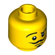 Minifig Head Actor, Moustache, Goatee, Raised Eyebrow, Smirk / Open Mouth Scared Print / Yellow