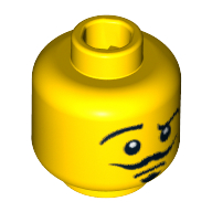 Lego Minifig Head Actor, Moustache, Goatee, Raised Eyebrow, Smirk / Open Mouth Scared Print / Yellow
