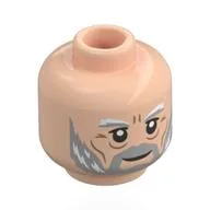 Minifig Head Magneto, White/Light Bluish Grey Thick Eyebrows, Beard, Nougat Wrinkle, Neutral / Smile / Light Nougat