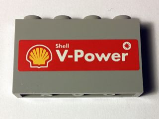 Lego Panel 1 x 4 x 2 with Side Supports - Hollow Studs with Shell Logo and 'Shell V-Power' on Red Background Pattern (Sticker) - Set 40194