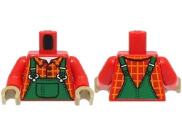 Torso Overalls Green, Bright Light Orange Windowpane Check Shirt, White Undershirt Pattern / Red Arms / Dark Tan Hands (BAM)