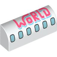 Lego Brick Curved 1 x 4 x 1 1/3 No Studs with Airplane Windows, Coral 'WORLD' print