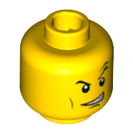 Lego Minifig Head Doc, Thin Eyebrows, Determined / Open Mouth Grin with Teeth Print / Yellow