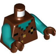 Lego Torso Vest, Pixelated with Dark Turquoise Neck Print, Dark Turquoise Arms, Reddish Brown Hands / Reddish Brown