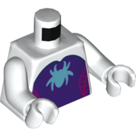 Lego Torso Bodysuit, Dark Purple Panel with Magenta Webbing and Dark Azure Spider Logo Print, White Arms and Hands / White