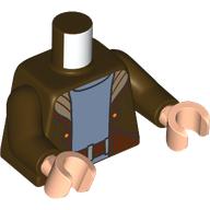 Lego Torso, Jacket, Dark Tan Collar, Sand Blue Shirt, Reddish Brown Belt print, Dark Brown Arms, Light Nougat Hands / Dark Brown