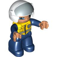 Lego Duplo Figure with Helmet with Open Visor, White Helmet, Police, Dark Blue Legs & Jumpsuit with Yellow Vest / Dark Blue