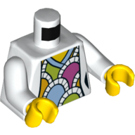 Lego Torso V-Neck with Dark Pink, Bright Light Orange, Bright Light Blue, and Lime Scallops Print, White Arms, Yellow Hands / White