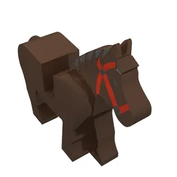 Animal, Horse, Movable Head, Black Eyes, Red Bridle, Black Mane Print / Brown