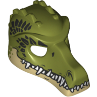 Lego Mask Crocodile with Teeth, Tan Lower Jaw and Dark Green Scales Print / Olive Green