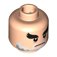 Lego Minifig Head Jor-El, Thick Eyebrows, Grey and White Beard and Mustache Print / Light Nougat