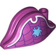 Lego Hat Pirate Bicorne (Admiral) with Bright Light Blue Spider, Dark Purple Webbing, White Border print / Magenta