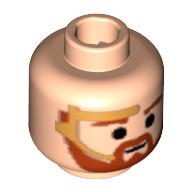 Lego Minifig Head Obi-Wan Kenobi, Beard with Brown Trim Beard and Eyebrows, Gold Headset Print / Light Nougat