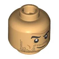 Minifig Head Duncan Idaho, Eyebrows, Stubbled Beard, Medium Nougat Wrinkles, Raised Eyebrow / Angry Print / Warm Tan