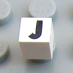 Modulex Tile 1 x 1 with J Print - Black Lining on Top and Sides / Modulex White